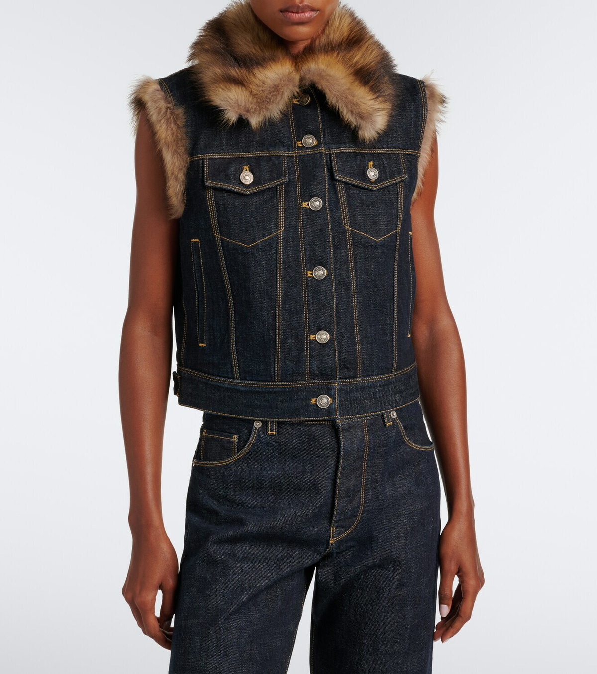 Fendi Shearling-trimmed denim vest