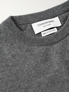THOM BROWNE - Slim-Fit Striped Grosgrain-Trimmed Cashmere Sweater - Gray
