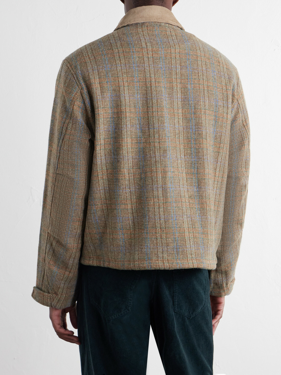 FrizmWORKS - Corduroy-Trimmed Checked Wool Jacket - Neutrals