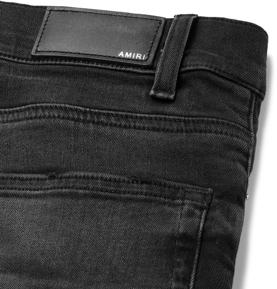 Black MX1 distressed leather-panelled slim-leg jeans, Amiri