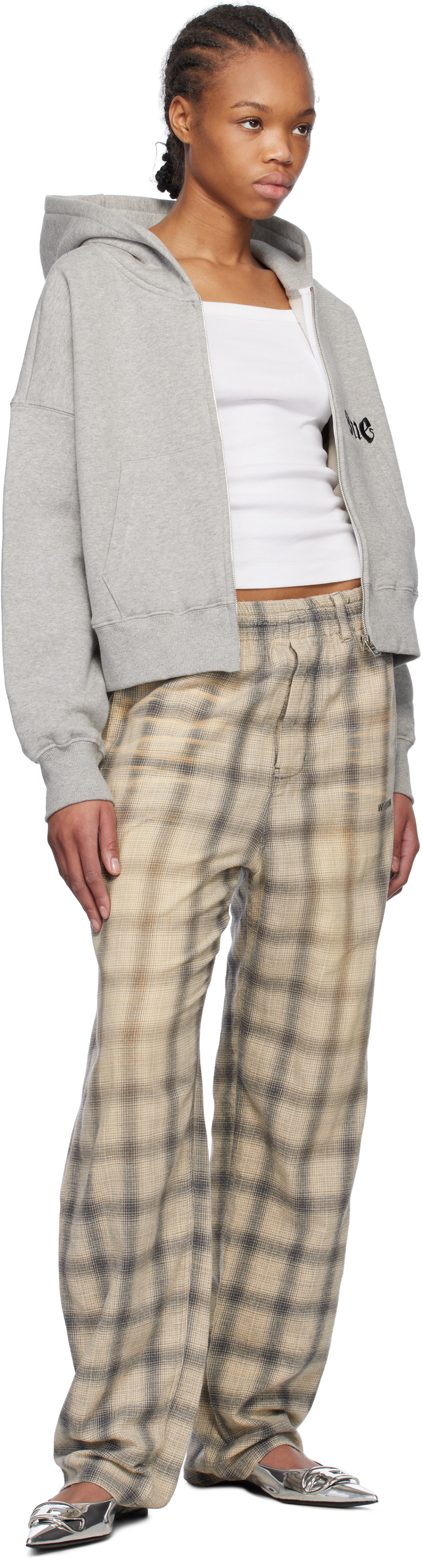 We11done Gray Washed Checkered Trousers