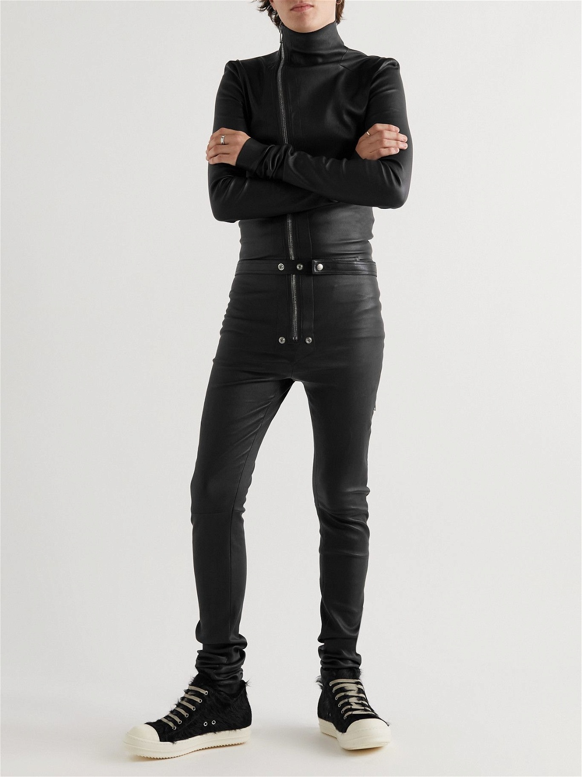 Rick Owens - Gary Stretch Leather and Cotton-Blend Jumpsuit - Black ...
