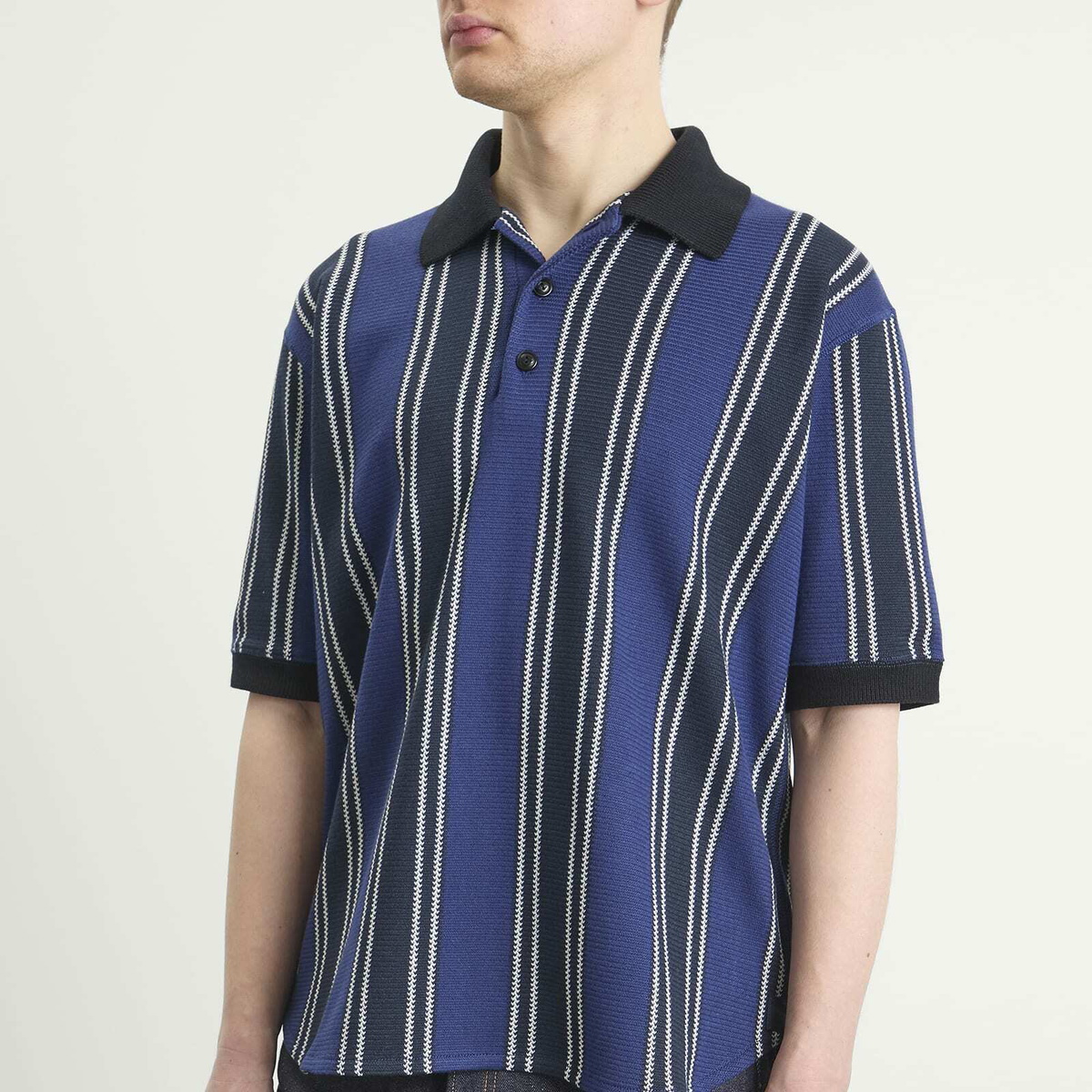 Junya Watanabe MAN Men's Raschel Polo in Navy/Blue/White
