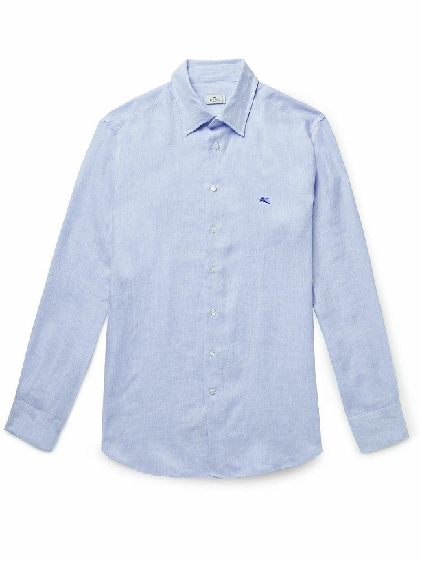 Photo: Etro - Slim-Fit Logo-Embroidered Linen Shirt - Blue
