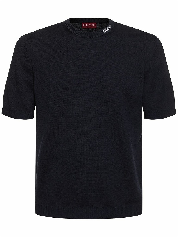 Photo: GUCCI Logo Intarsia Silk & Cotton T-shirt