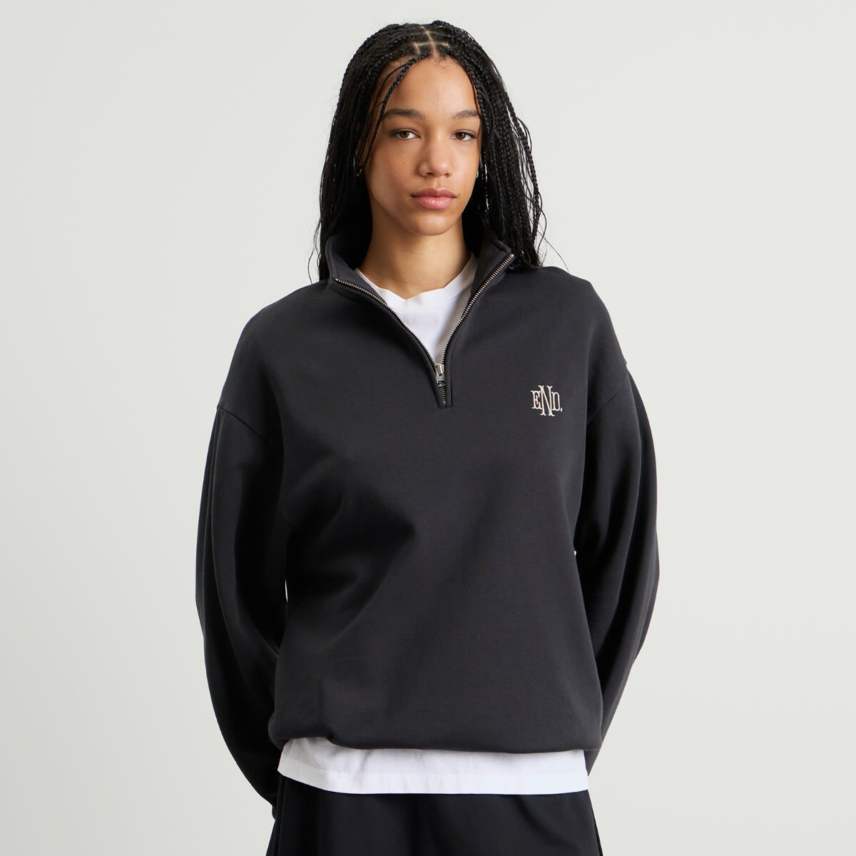 END. Slice Half Zip Sweat in Cinder Black