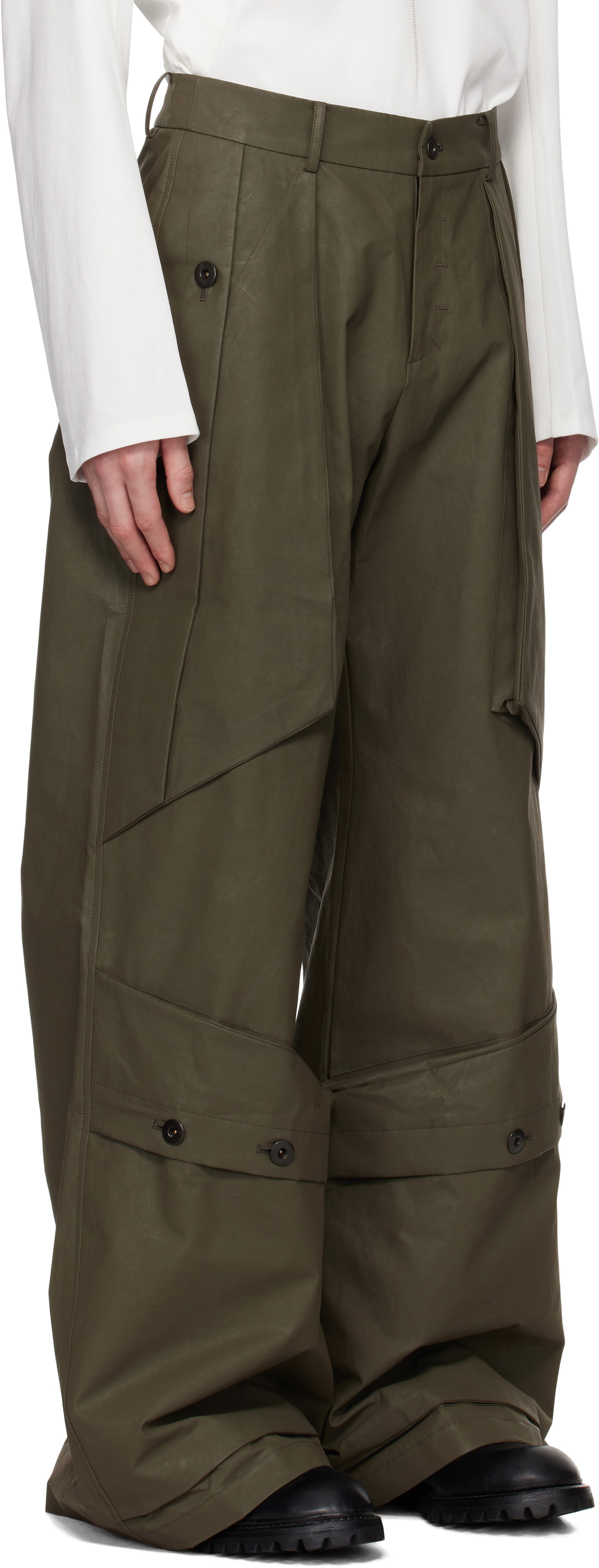 CARNET-ARCHIVE Khaki Coated Wide Mass Trousers