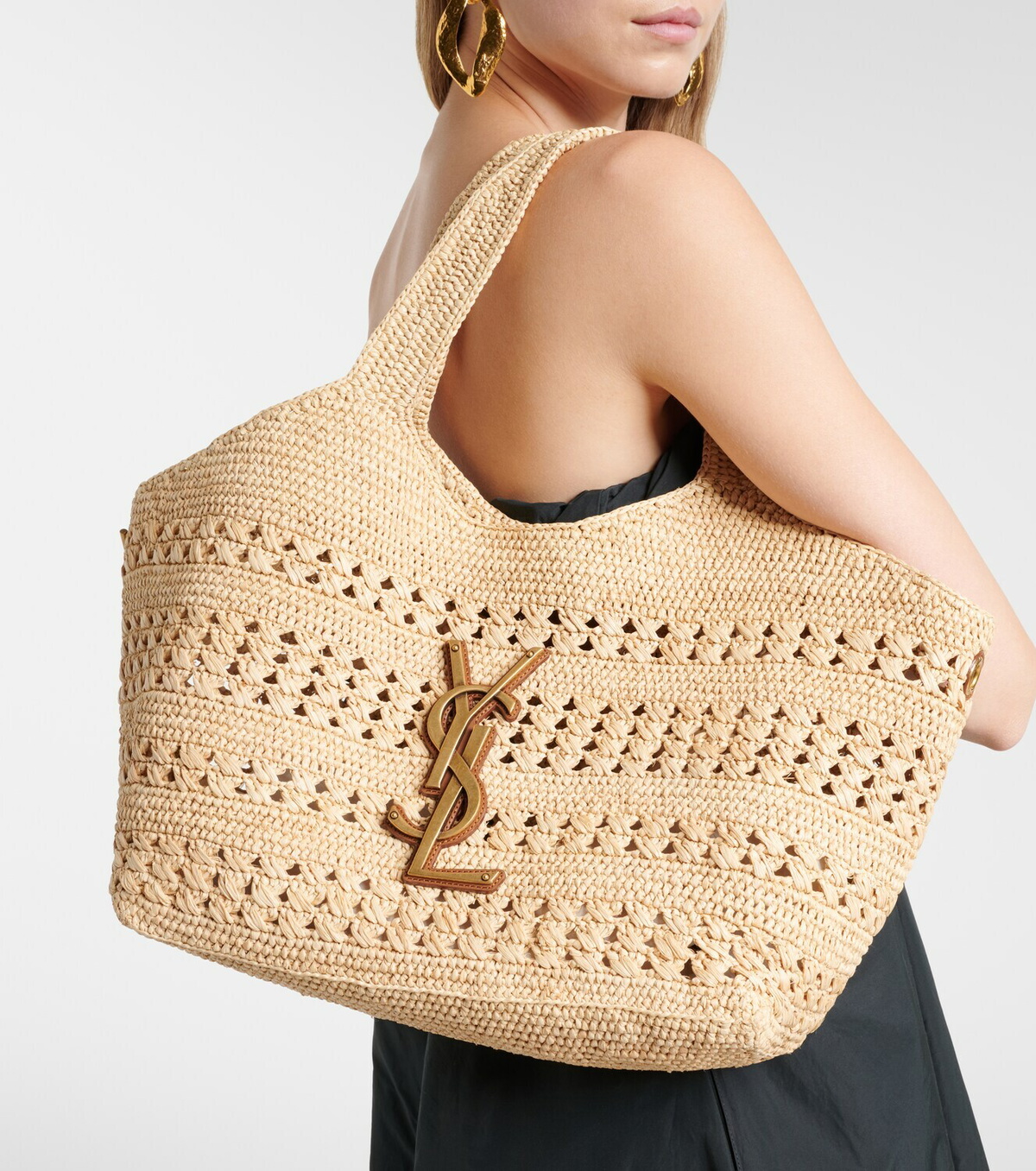 Saint Laurent Icare Medium raffia tote bag