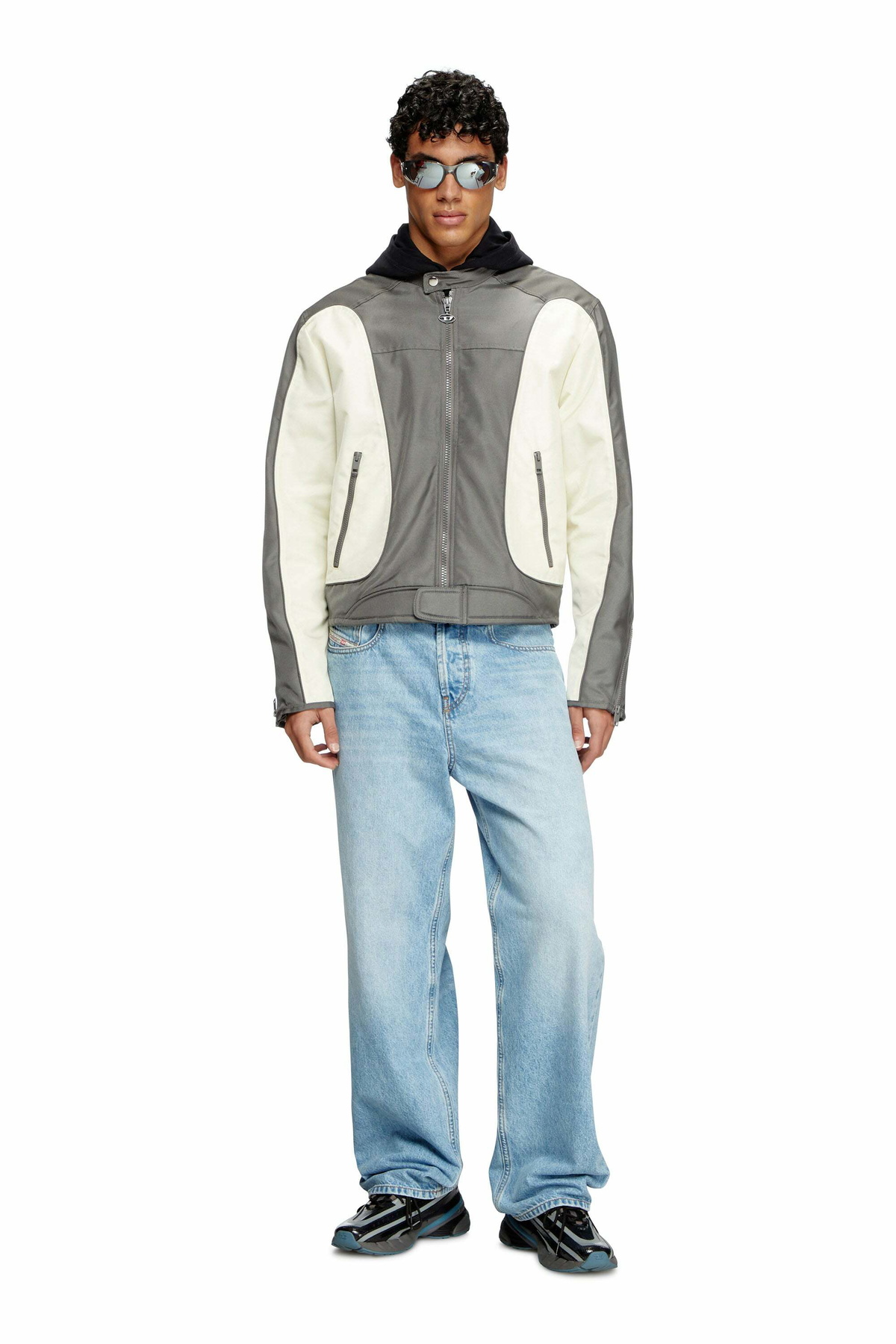 Diesel Colour-block biker jacket with piping - Jackets Mens in Multicolor