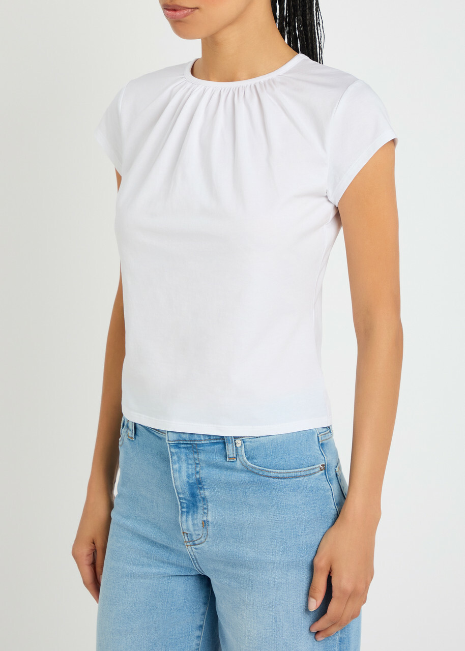Frame The Gathered Stretch-cotton T-shirt White