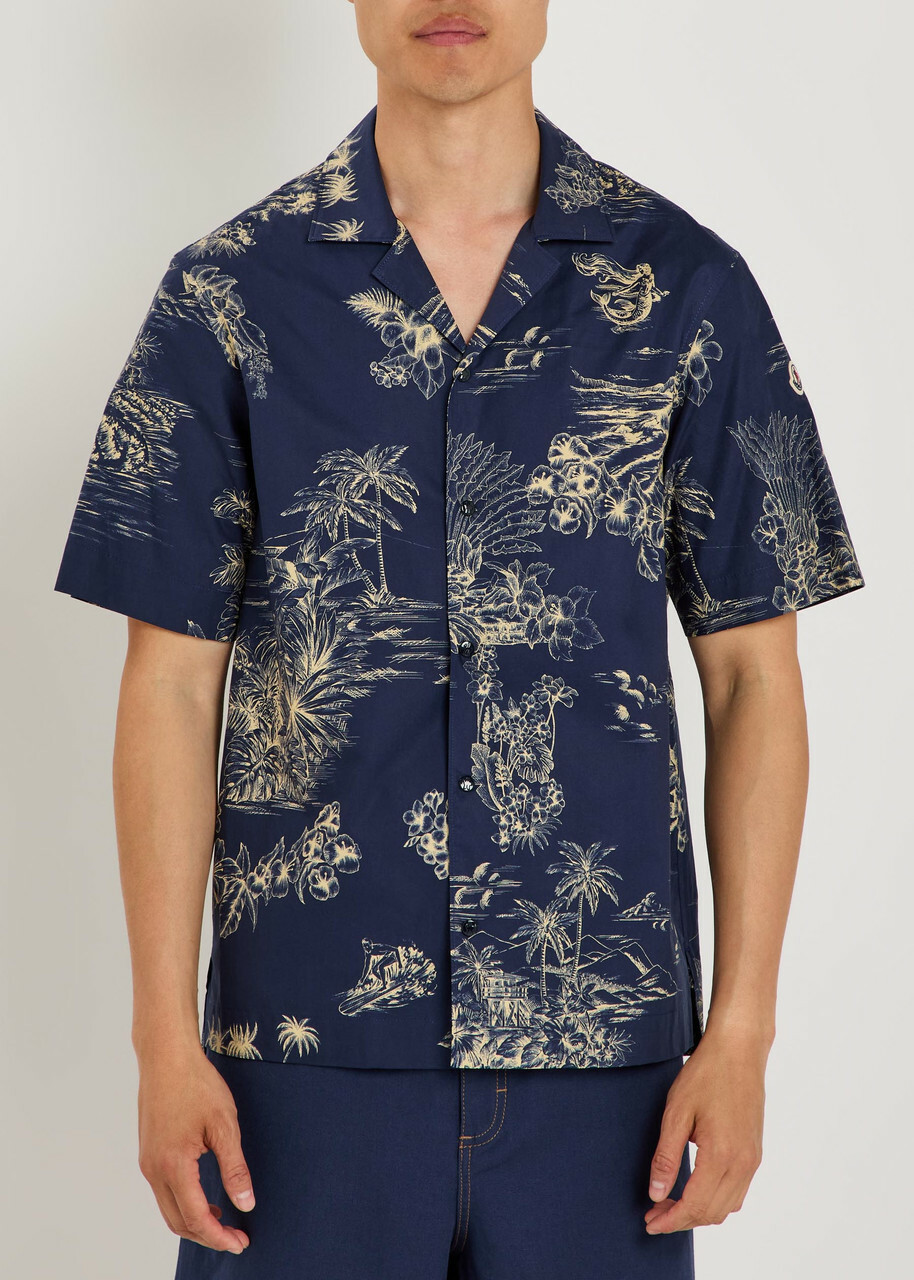Moncler Printed Cotton-poplin Shirt Navy
