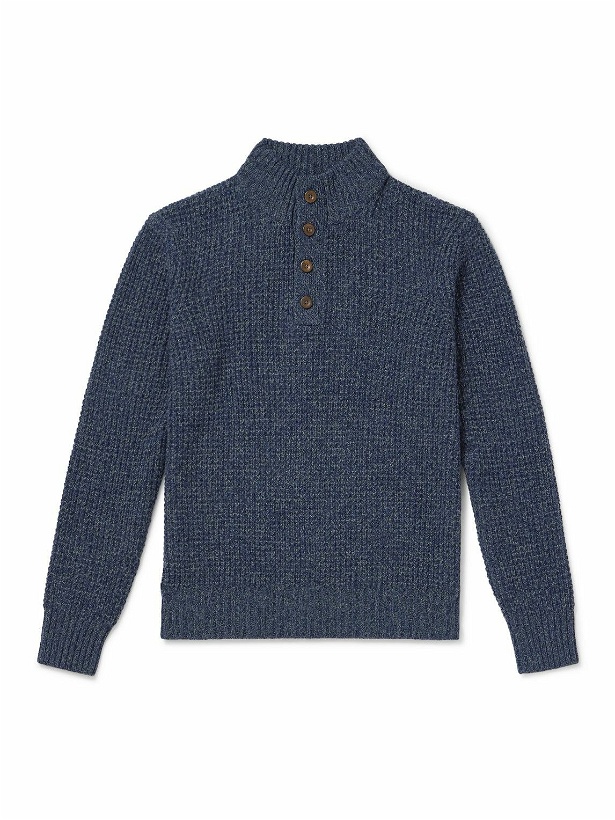 Photo: Faherty - Waffle-Knit Wool and Cashmere-Blend Sweater - Blue