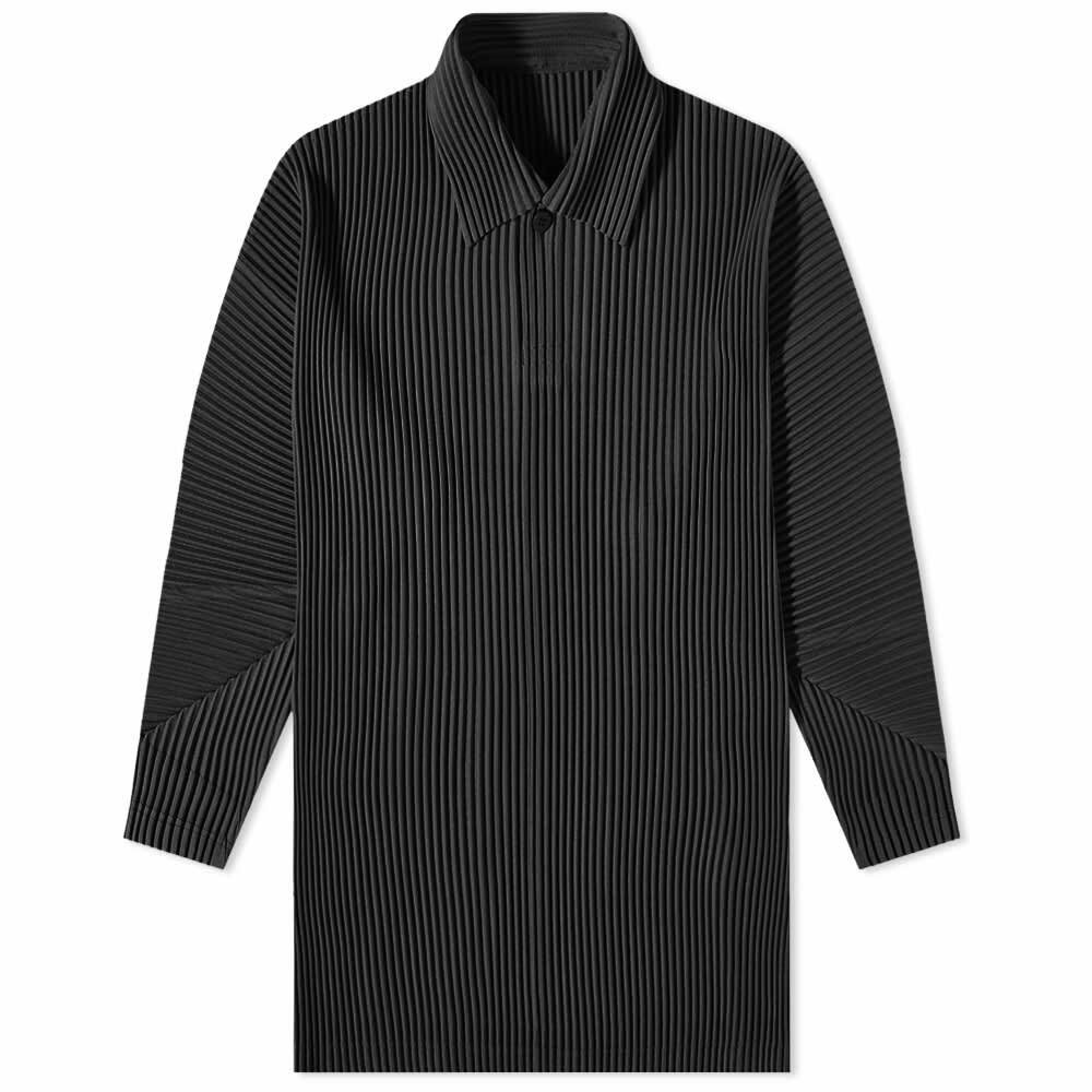 Homme Plissé Issey Miyake Men's Pleated Long Sleeve Polo Shirt in Black ...