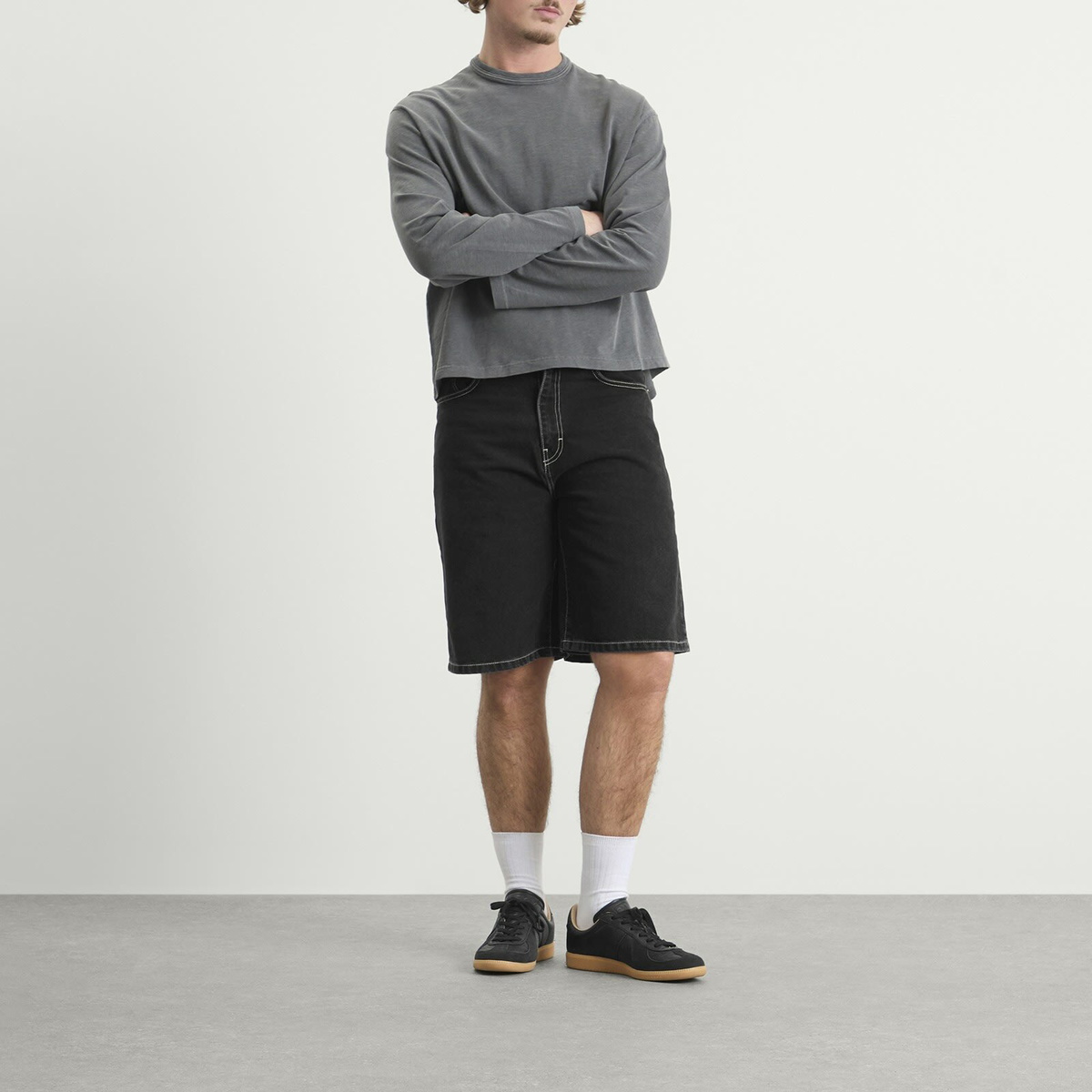 Stan Ray Men's Wide 5 Denim Shorts in Washed Black Denim