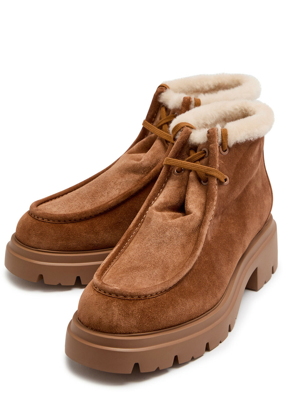 Stuart Weitzman Hudson Shearling-trimmed Suede Ankle Boots Brown