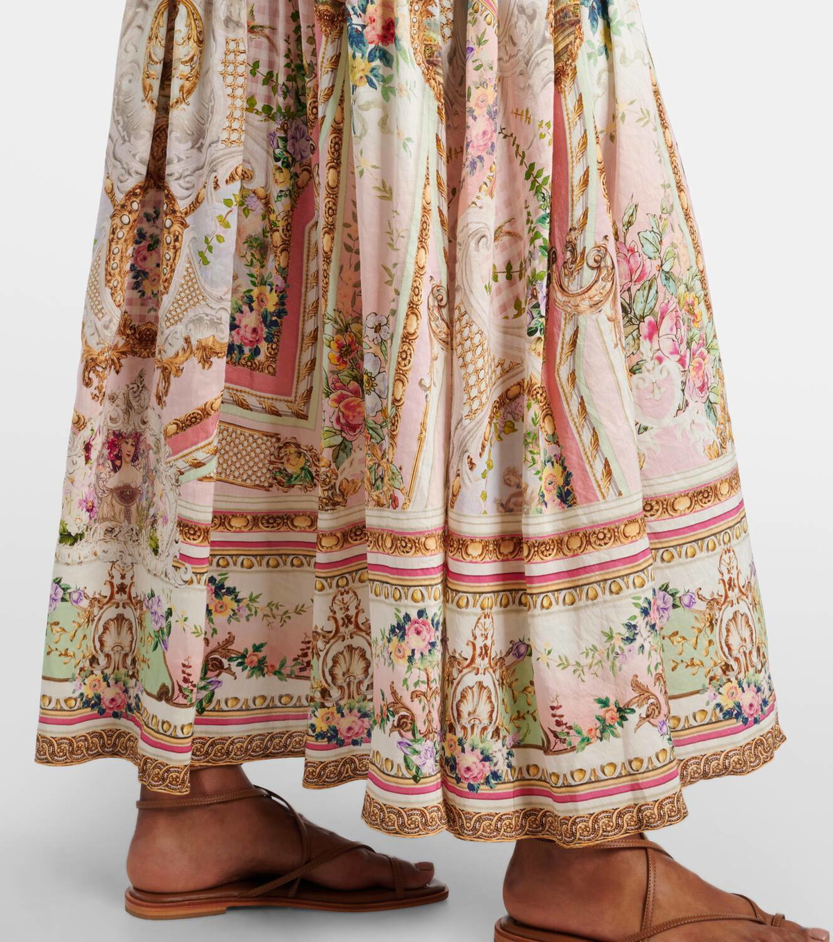 Camilla Gathered linen and silk maxi skirt