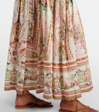 Camilla Gathered linen and silk maxi skirt