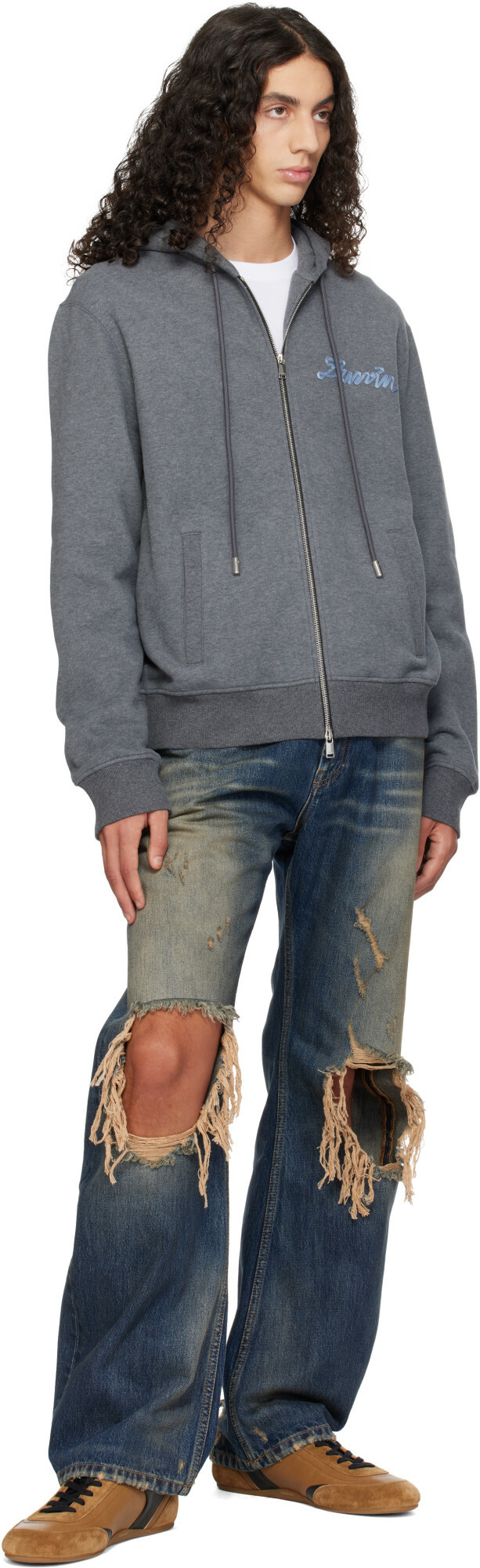 Lanvin Gray 'Lanvin' Ribbon Zip-Up Hoodie