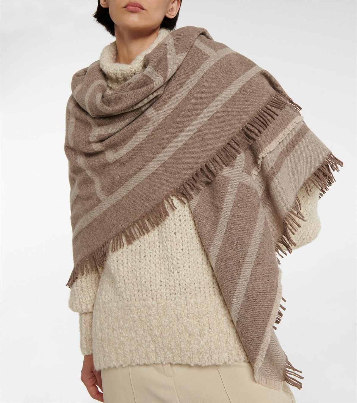 Monogram Wool And Cashmere Scarf in Brown - Toteme