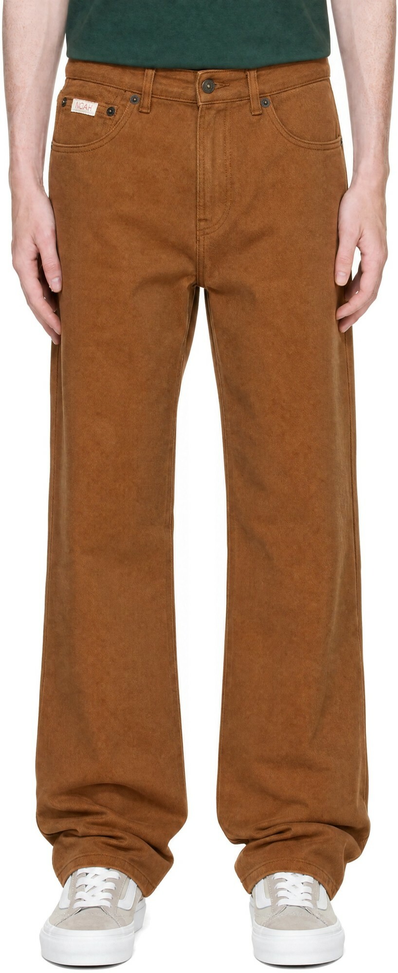 Noah Brown Brushed Denim Pleated Jeans