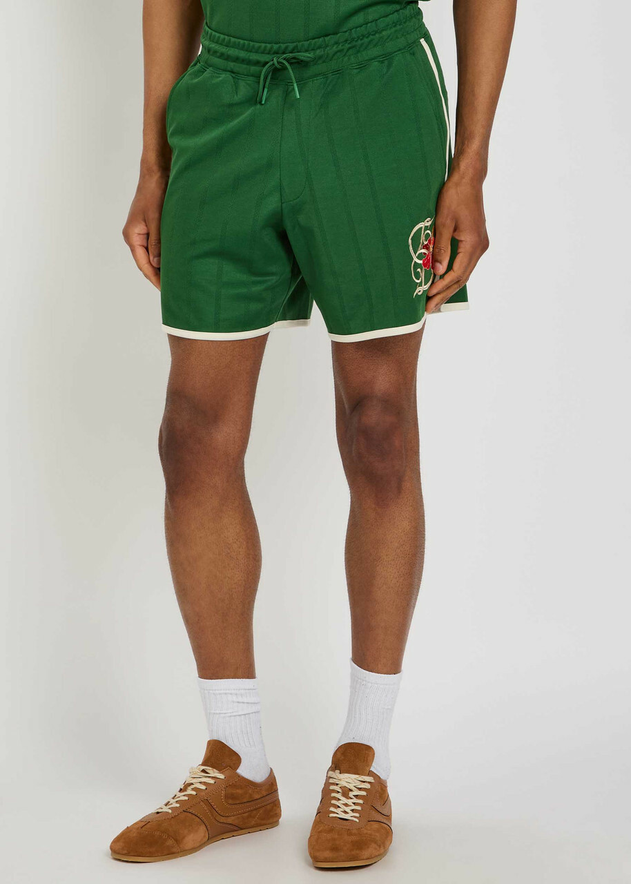 DRÔLE DE Monsieur Hibiscus Embroidered Jersey Shorts Dark Green