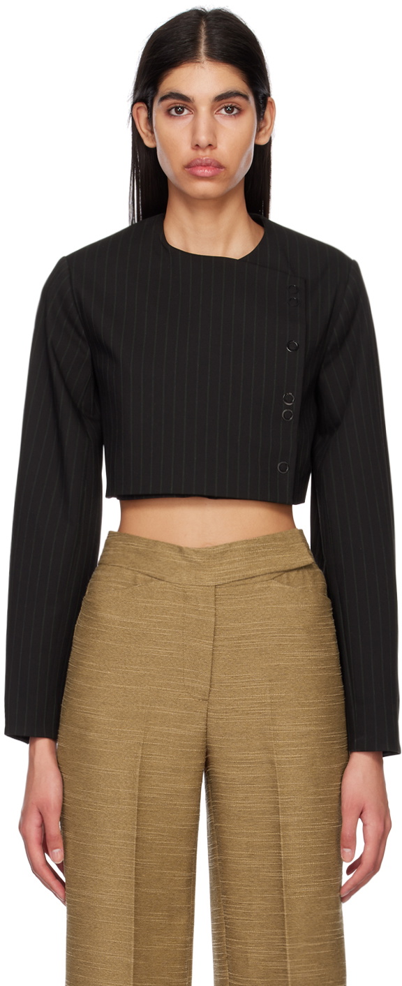 GANNI Black Stripe Cropped Blazer GANNI