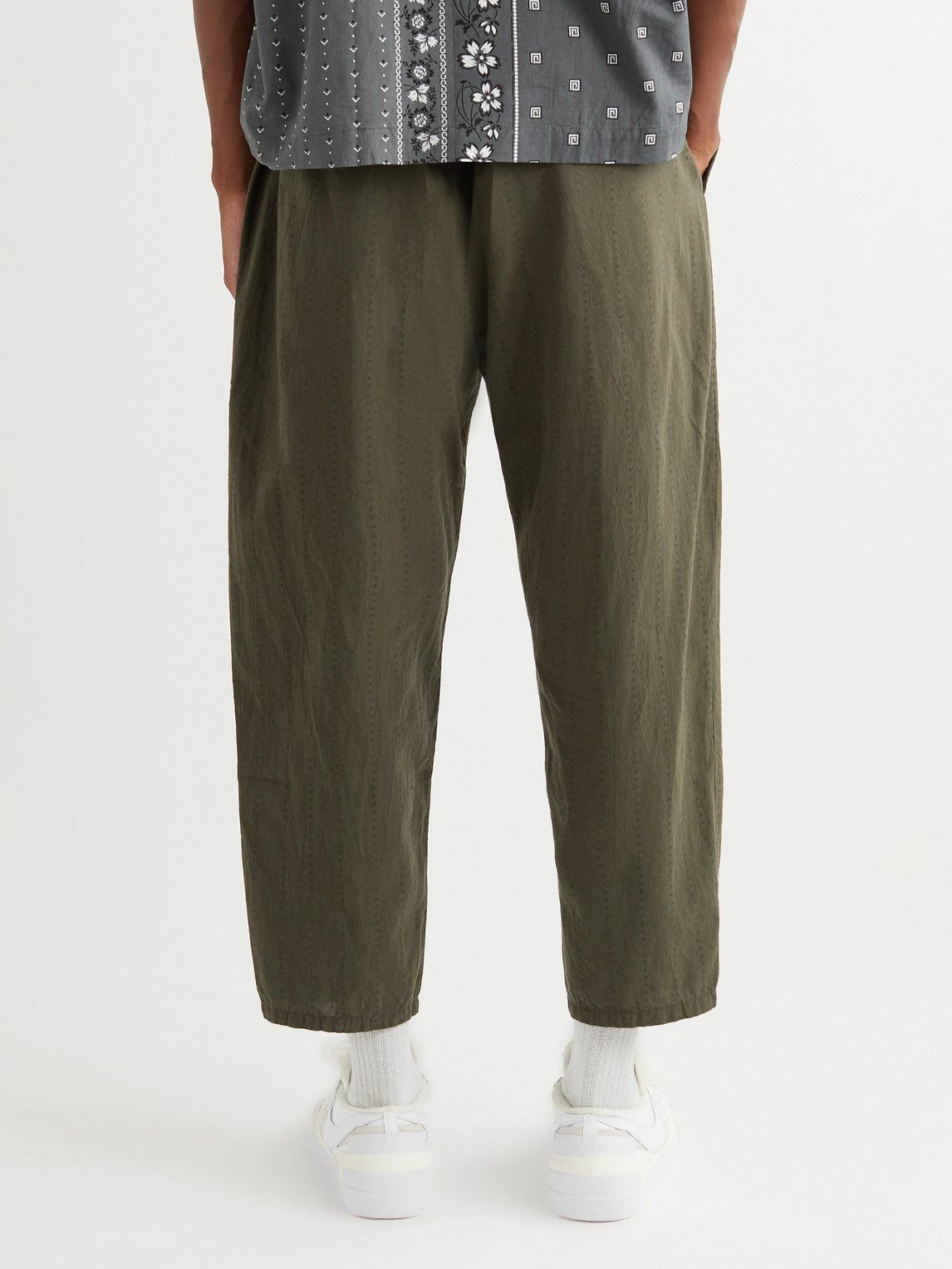 Neighborhood - Tapered Logo-Print Cotton-Dobby Trousers - Green