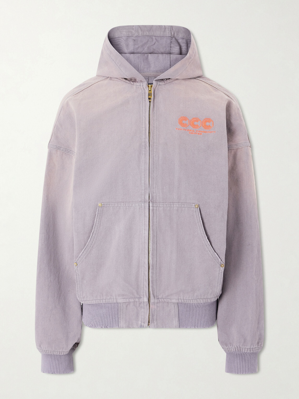 Willy Chavarria - Juggernaut Logo-Embroidered Denim Zip-Up Hoodie - Gray