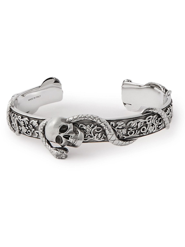 Photo: Alexander McQueen - Skull & Snake Burnished Silver-Tone Cuff - Silver