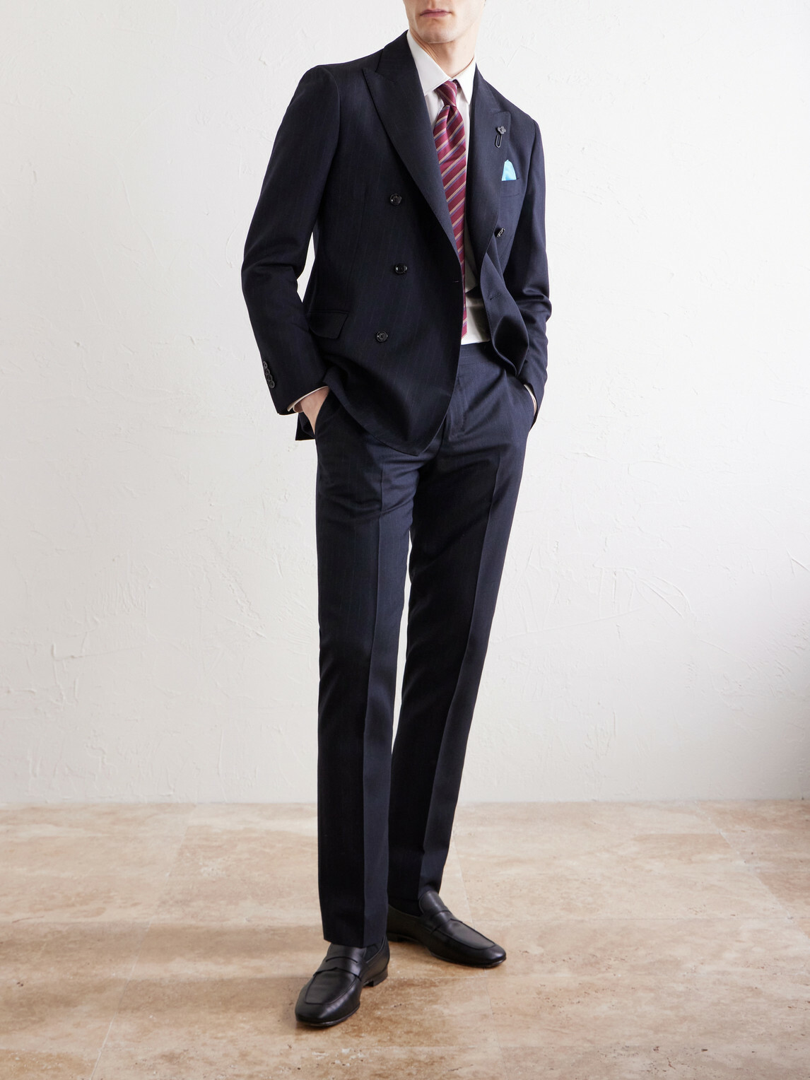 Lardini - Straight-Leg Pleated Striped Wool Trousers - Blue