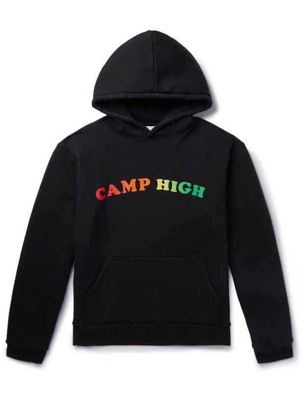 Photo: CAMP HIGH - Counselor Logo-Print Tie-Dyed Loopback Cotton-Jersey Hoodie - Black