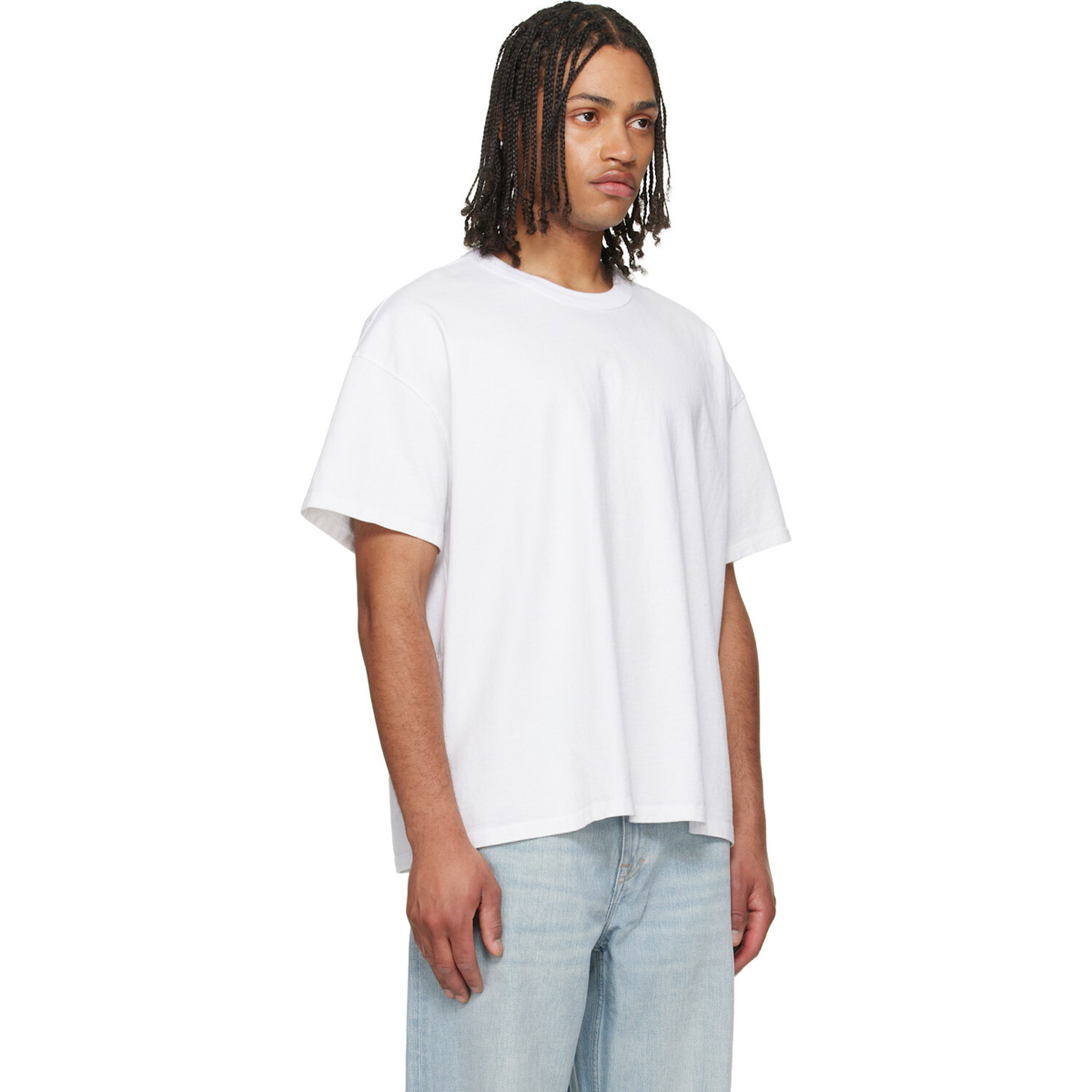 Les Tien White Lightweight Binded Neck Oversized T-shirt