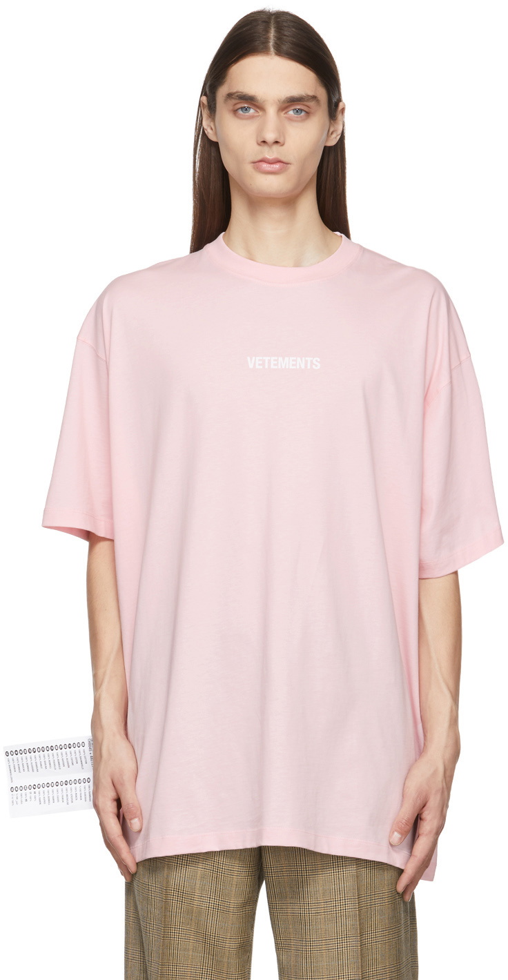 VETEMENTS Pink Logo Label T-Shirt Vetements