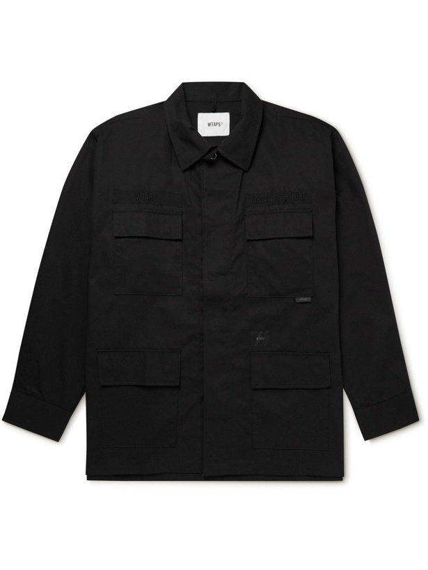Photo: WTAPS - Jungle Logo-Appliquéd Cotton-Poplin Overshirt - Black