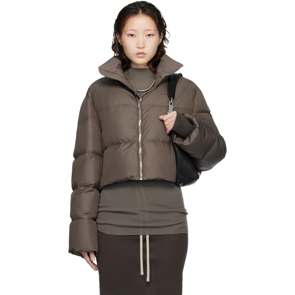 Rick Owens Moncler + Rick Owens Taupe Cropped Cyclopic Down Jacket