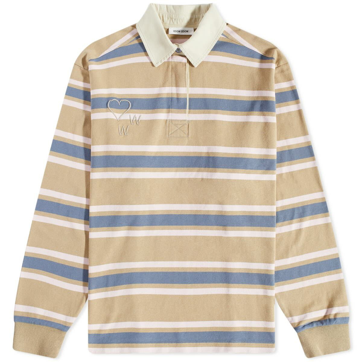 Photo: Wood Wood Men's Brodie Striped Rugby Shirt in Warm Sand
