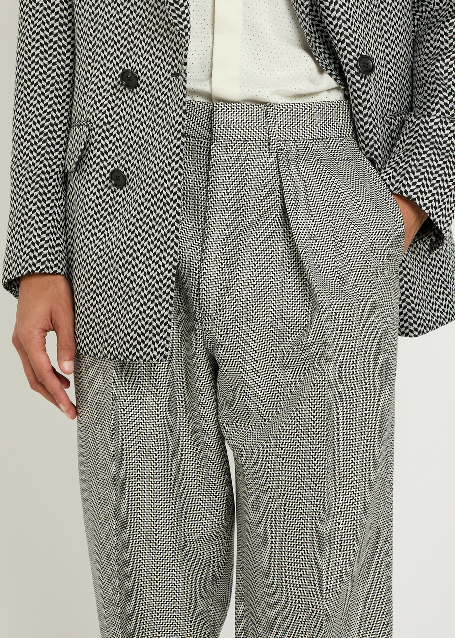 Tom Ford Herringbone Tapered-leg Silk Trousers Black And White
