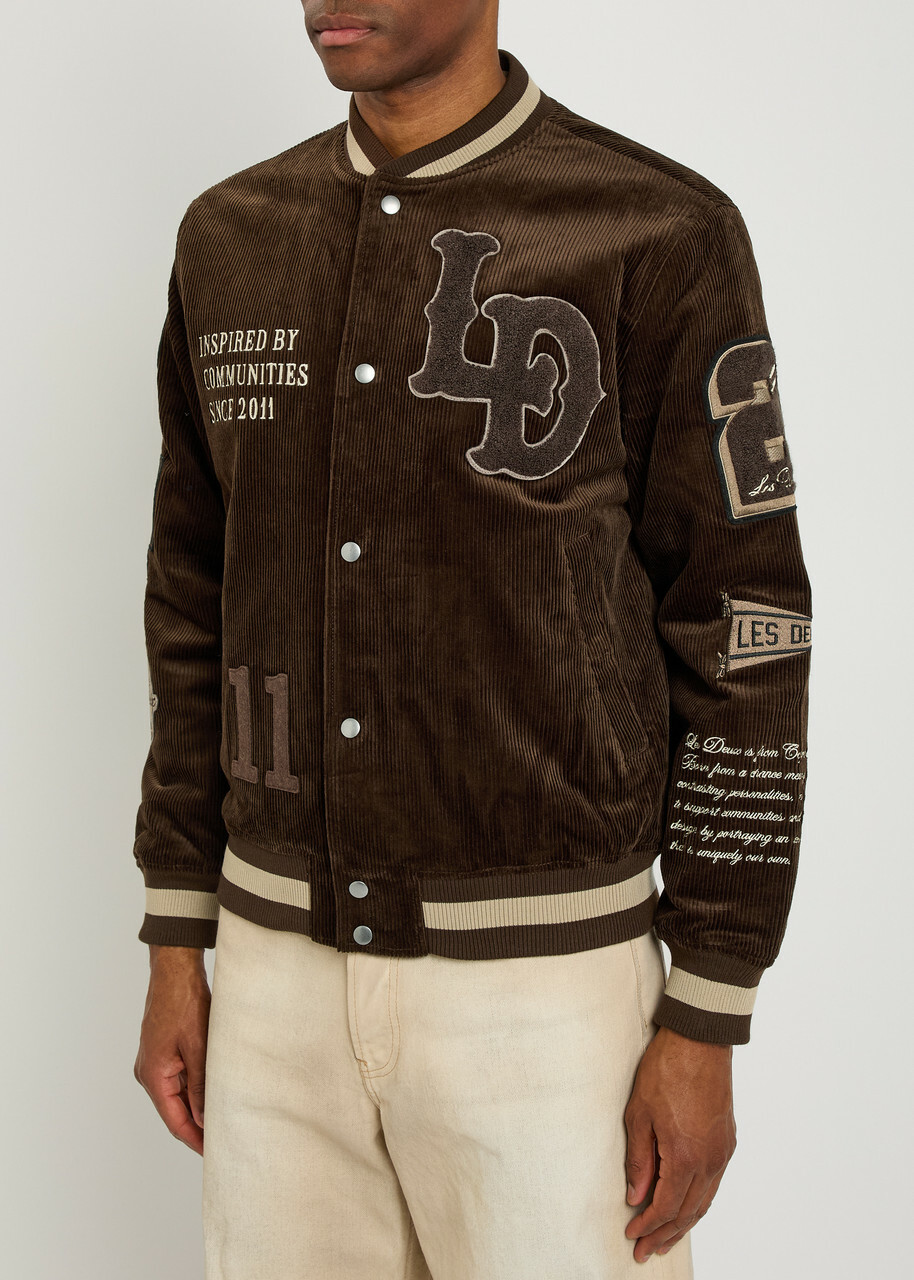 Les Deux Quilted Appliquéd Corduroy Varsity Jacket Bronze