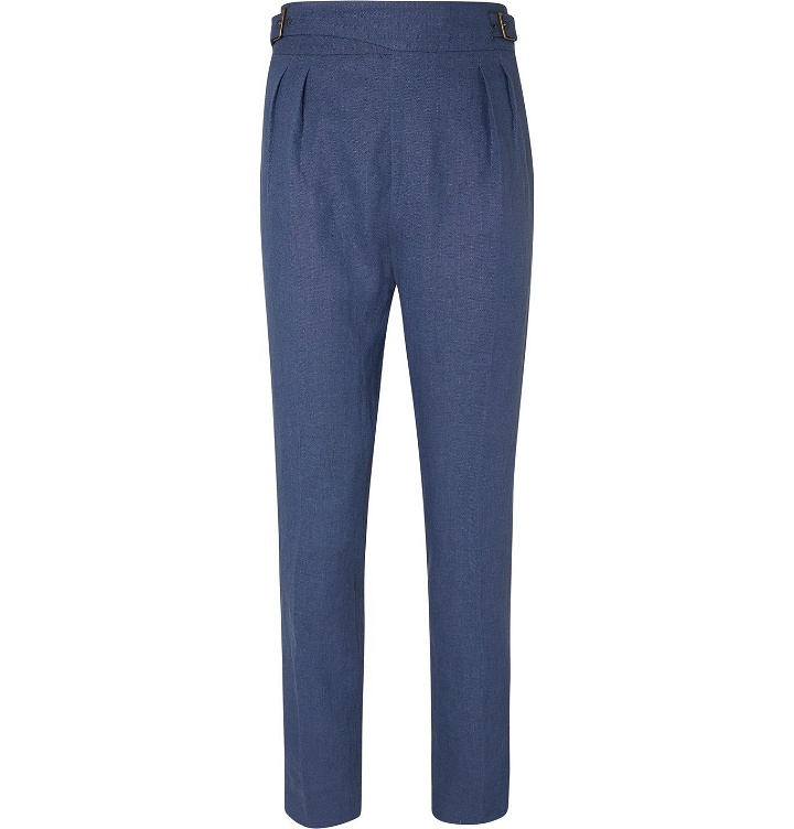 Photo: Anderson & Sheppard - Pleated Linen Trousers - Blue
