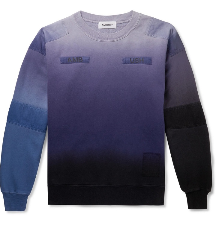 Photo: AMBUSH® - Logo-Appliquéd Patchwork Tied-Dyed Loopback Cotton-Jersey Sweatshirt - Purple