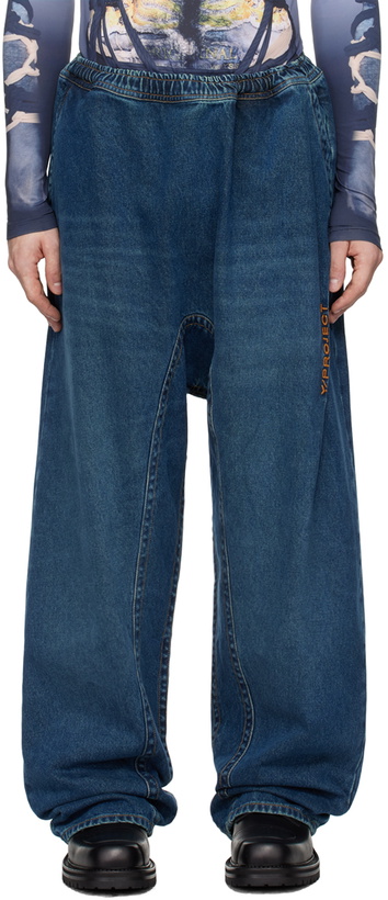 Photo: Y/Project Blue Pinched Logo Souffle Jeans