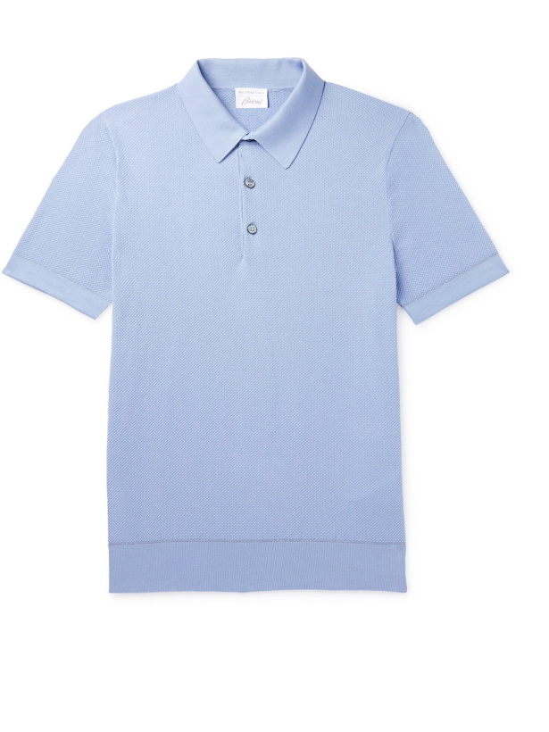Photo: BRIONI - Textured-Cotton Polo Shirt - Blue