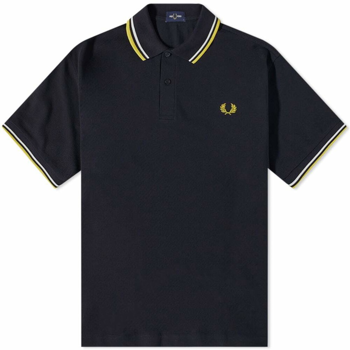 Photo: Fred Perry Men's Slim Fit Twin Tipped Polo Shirt in Navy/Ecru/Golden Hour
