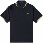 Fred Perry Men's Slim Fit Twin Tipped Polo Shirt in Navy/Ecru/Golden Hour