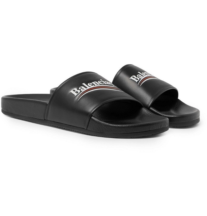 Photo: Balenciaga - Printed Leather Slides - Black