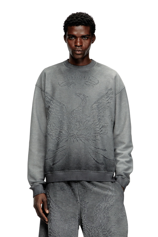 Photo: Diesel Faded sweatshirt with devoré Phoenix logo - Sweaters Mens in Grey