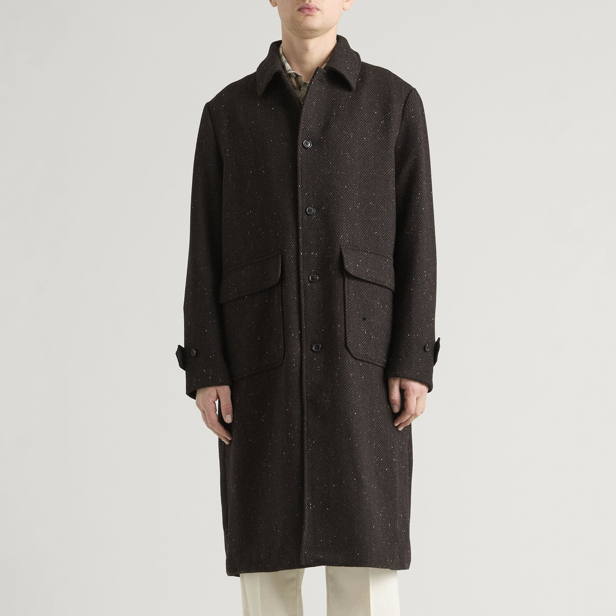 Les Deux Men's Herringbone Wool Coat in Molé Brown