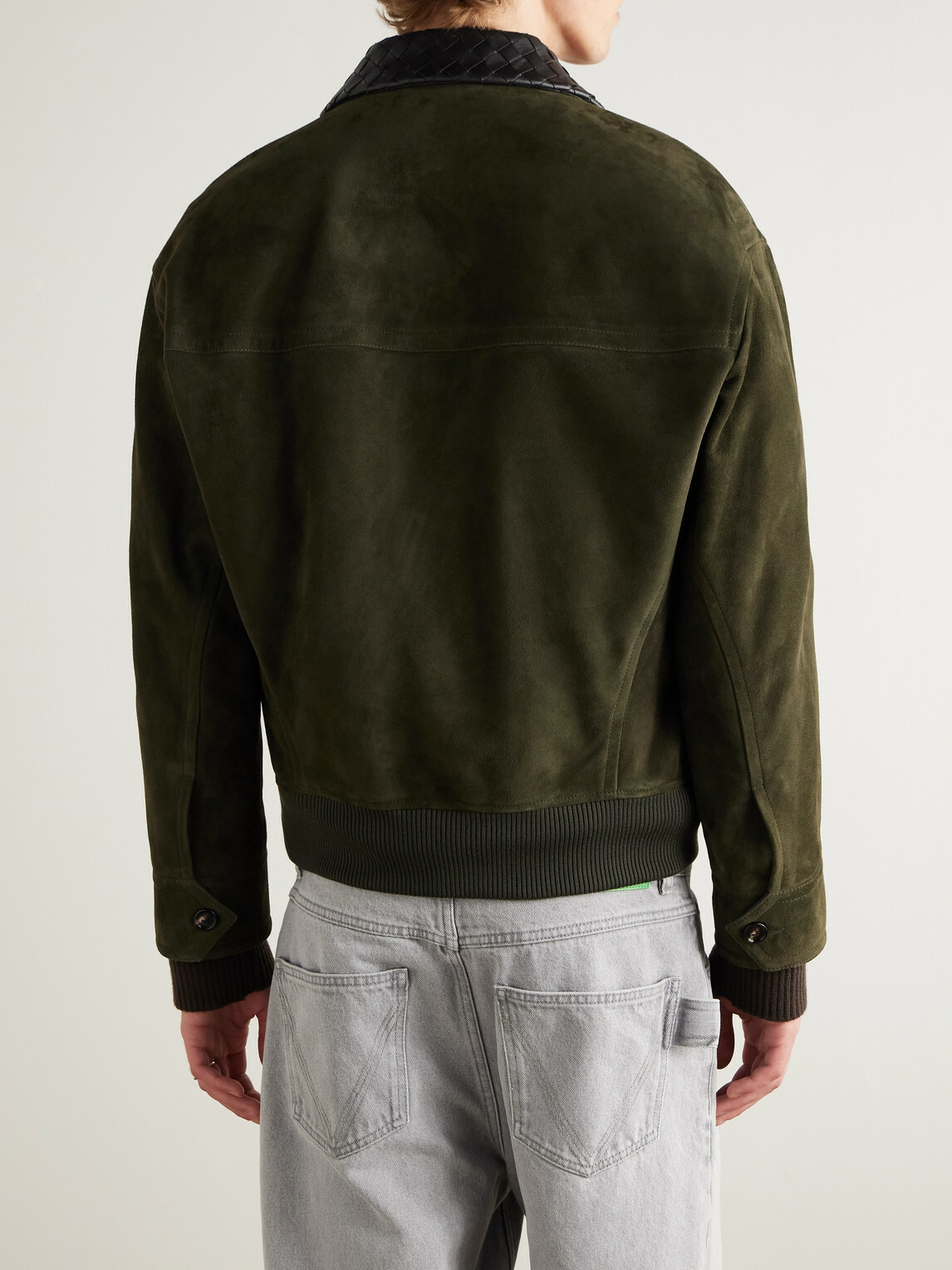 Bottega Veneta - Intrecciato Leather-Trimmed Suede Bomber Jacket - Green
