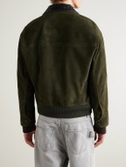 Bottega Veneta - Intrecciato Leather-Trimmed Suede Bomber Jacket - Green
