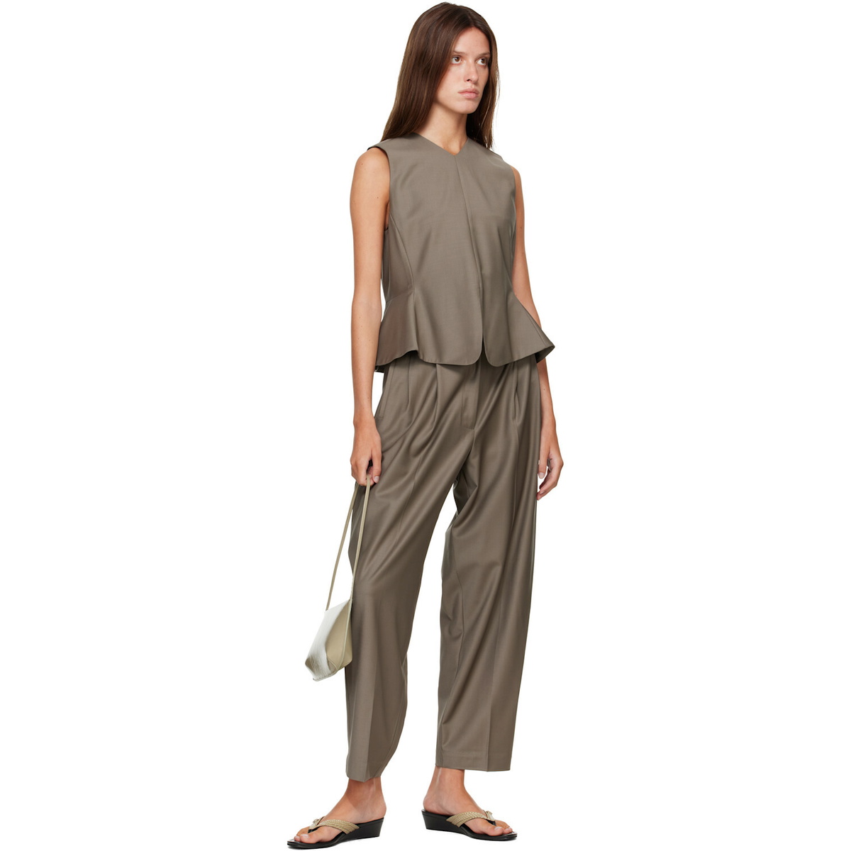 Cordera Beige Virgin Wool Masculine Barrel Trousers